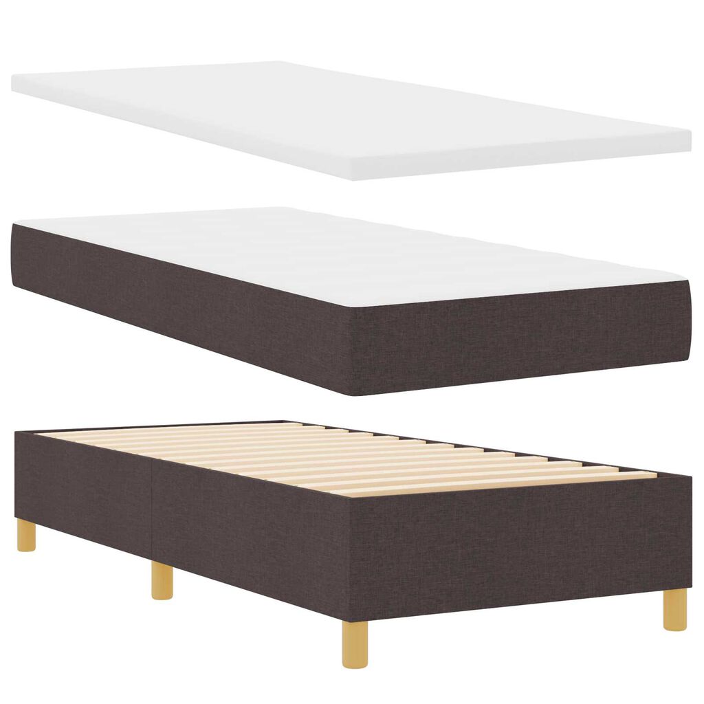 Κρεβάτι Box Spring με Στρώμα & LED καφέ σκούρο 100x200 εκ. από ύφασμα