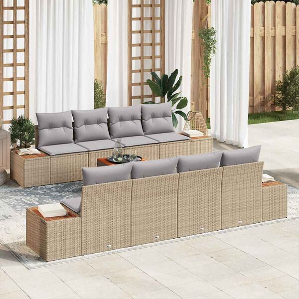 vidaXL Σετ Καναπέ Κήπου με μαξιλάρι 9 pcs Μπεζ Πολυ ράταν