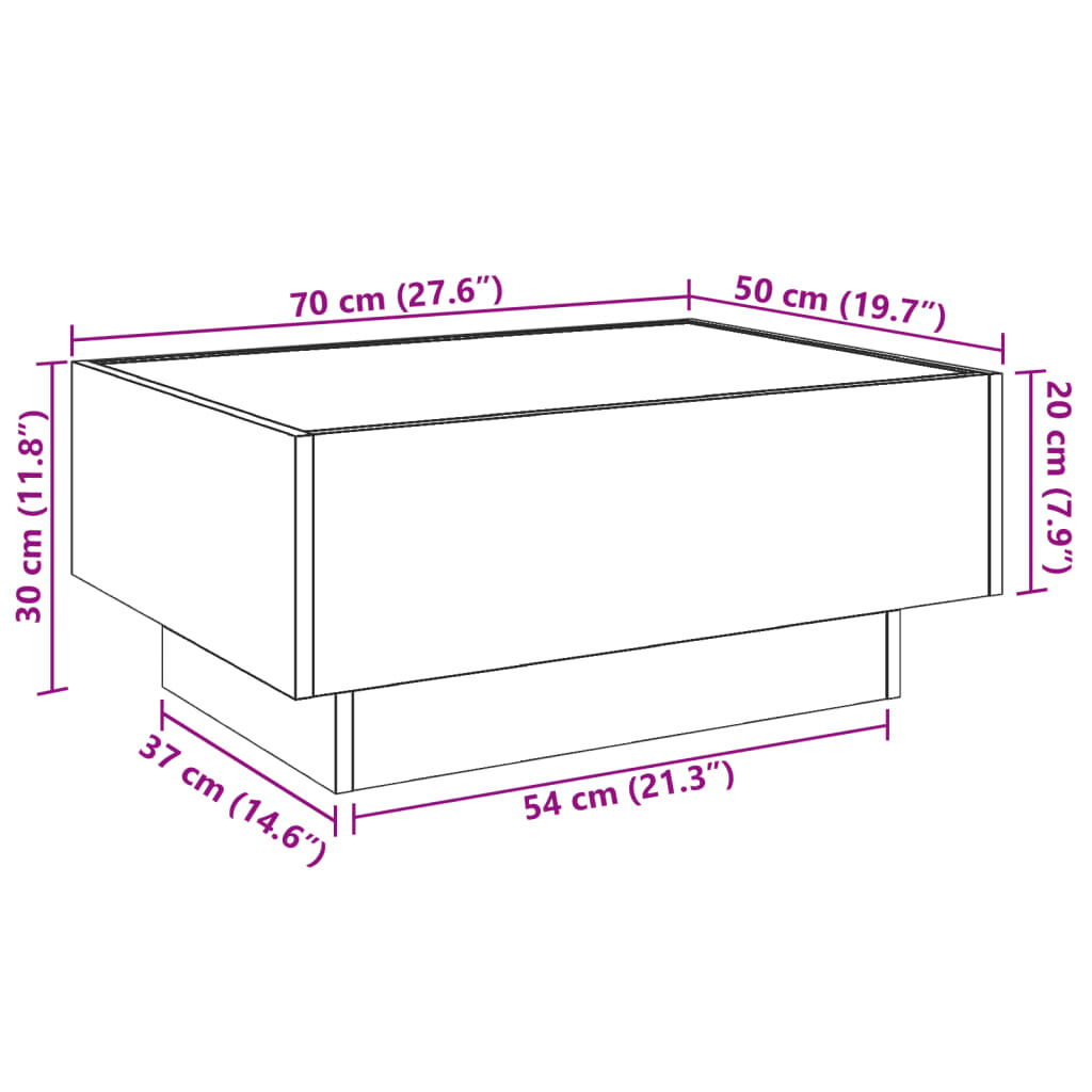 vidaXL Τραπεζάκι Σαλονιού με LED Γκρι 70x50x30 εκ. Επεξεργασμένο Ξύλο
