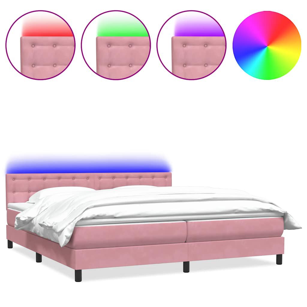 vidaXL Box Spring κρεβάτι με στρώμα ροζ 180x220 cm Βελούδινο