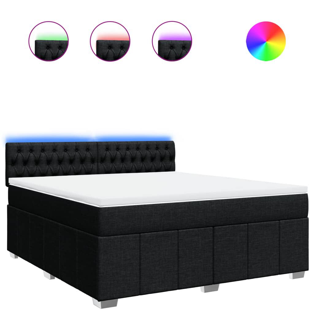 vidaXL Κρεβάτι Boxspring με Στρώμα Μαύρο 180x200 εκ. Υφασμάτινο