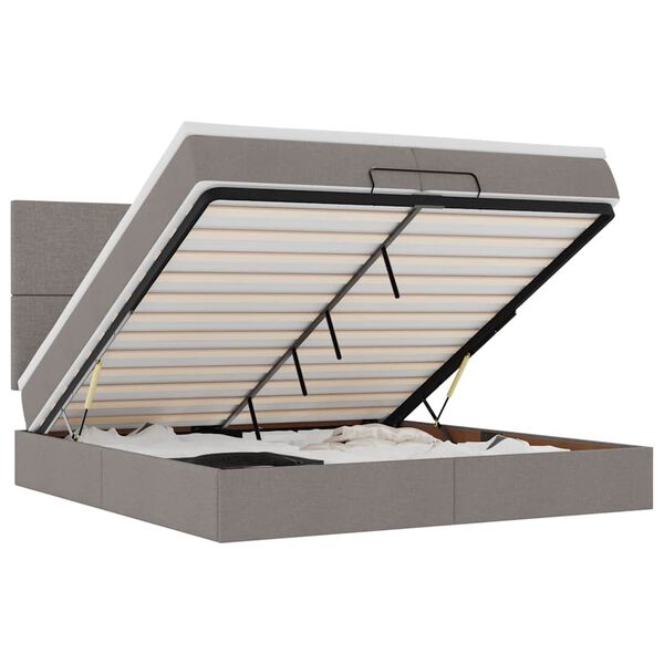 vidaXL &Omicron;&theta;&omega;&mu;&alpha;&nu;&iota;&kappa;ό &kappa;&rho;&epsilon;&beta;ά&tau;&iota; &mu;&epsilon; &sigma;&tau;&rho;ώ&mu;&alpha;&tau;&alpha; & LEDs Taupe 200x200cm ύ&phi;&alpha;&sigma;&mu;&alpha;