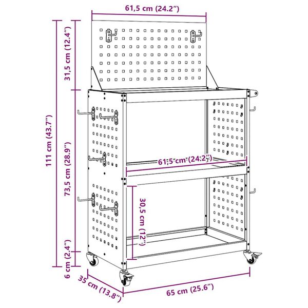 vidaXL Καρότσι εργαλείων με ράφι Μαύρο 65 x 35 x 111 εκ Κρύα χάλυβας