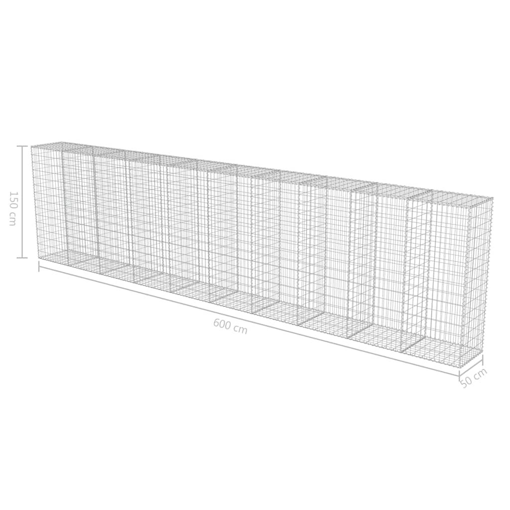 vidaXL Συρματοκιβώτιο Τοίχος 600x50x150 εκ. Γαλβαν.Χάλυβας + Καλύμματα