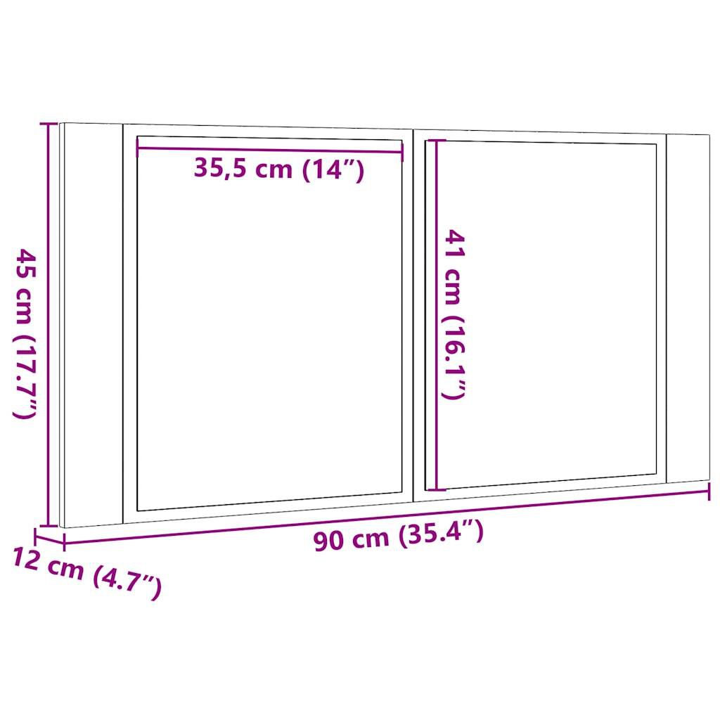 vidaXL Έπιπλο Καθρέφτη με LED Όψη Παλαιού Ξύλου 40x12x45εκ. Επεξ. Ξύλο