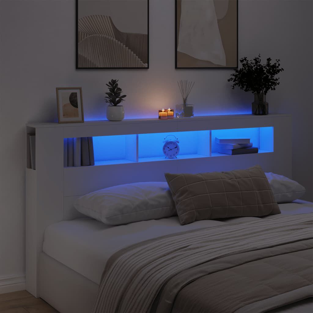 vidaXL Κεφαλάρι Κρεβατιού με LED Λευκό 200x18,5x103,5 εκ Επεξεργ. Ξύλο