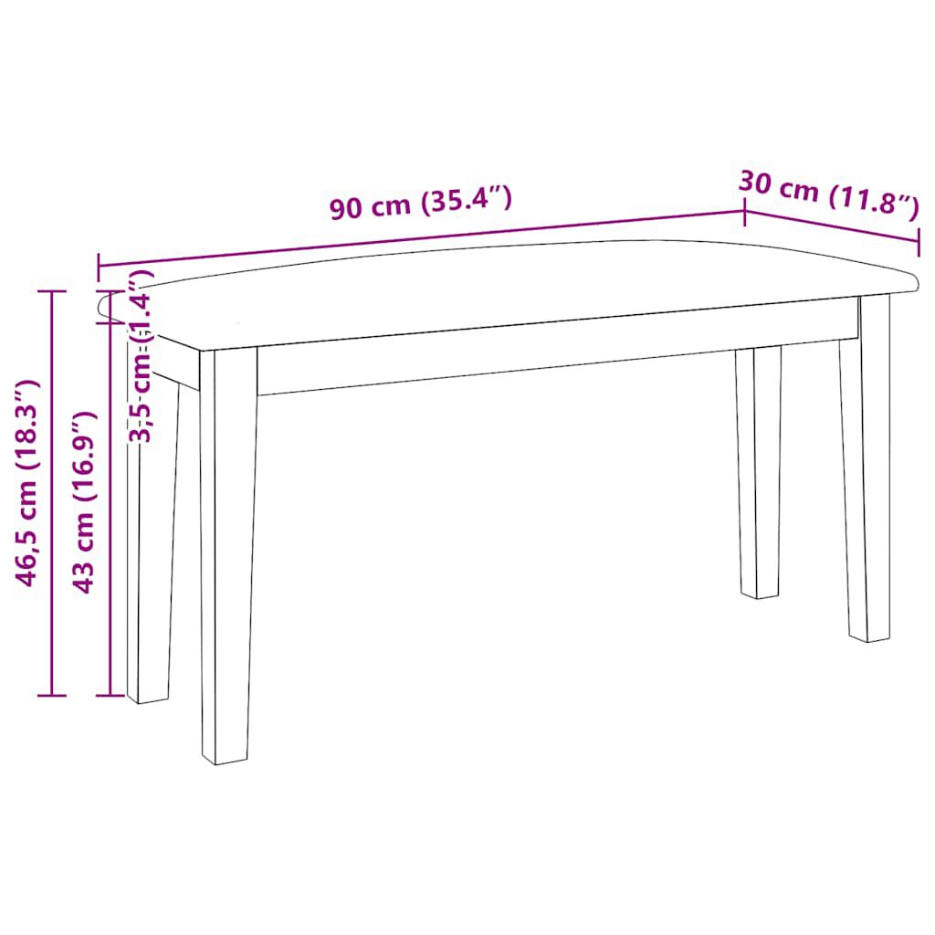 Πάγκος vidaXL 90 cm Καφέ μασίφ ξύλο καουτσούκ