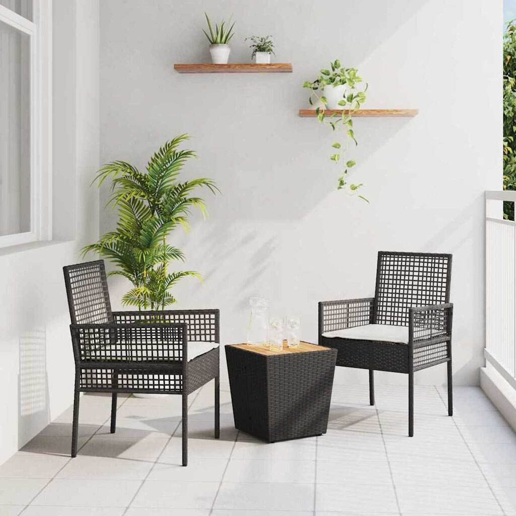 vidaXL Σετ Μπιστρό Κήπου 3 pcs Μαύρο Πολυ ράταν