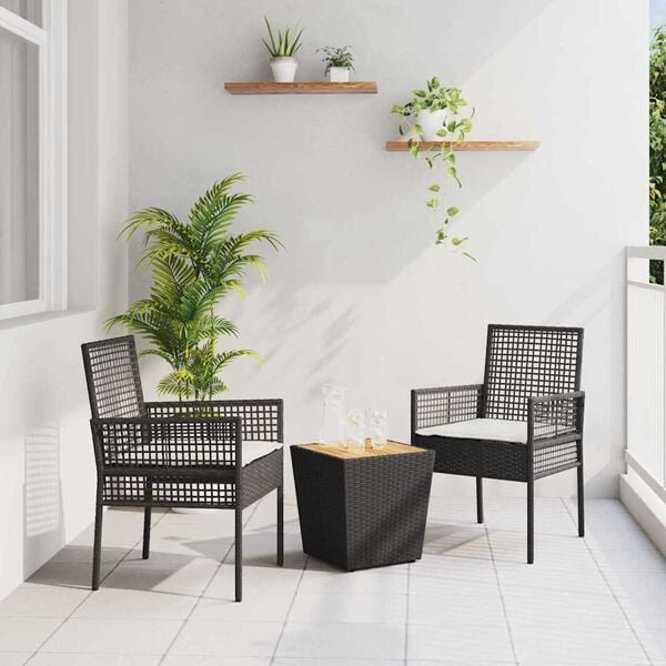 vidaXL Σετ Μπιστρό Κήπου 3 pcs Μαύρο Πολυ ράταν
