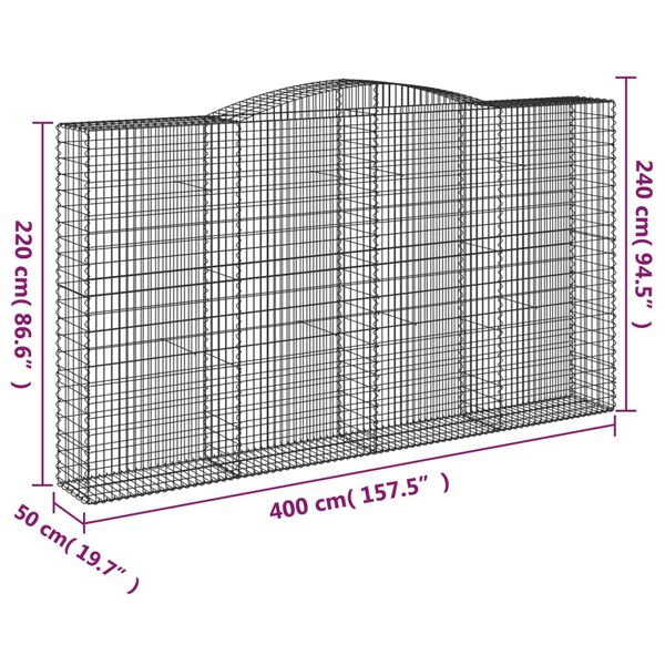 vidaXL Συρματοκιβώτια Τοξωτά 20 τεμ. 400x50x220/240 εκ. Γαλβαν. Ατσάλι