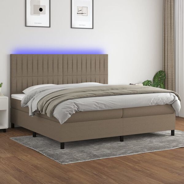 vidaXL &Kappa;&rho;&epsilon;&beta;ά&tau;&iota; Boxspring &mu;&epsilon; &Sigma;&tau;&rho;ώ&mu;&alpha; & LED Taupe 200x200 &epsilon;&kappa;. &Upsilon;&phi;&alpha;&sigma;&mu;ά&tau;&iota;&nu;&omicron;