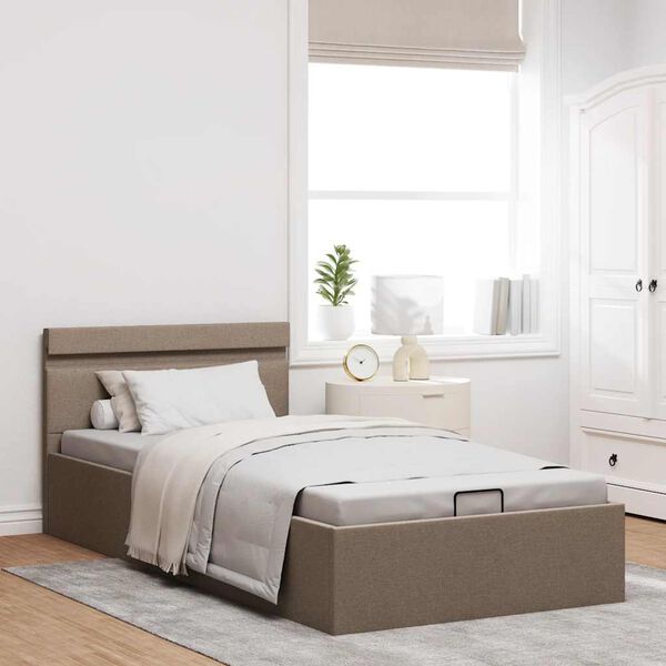 vidaXL Πλαίσιο Κρεβατιού με Αποθ. Χώρο/LED Taupe 90x200 εκ. Ύφασμα