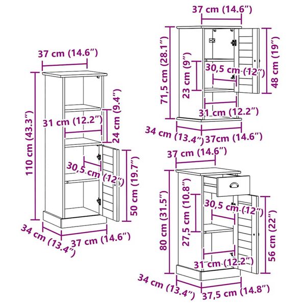 vidaXL Σετ Επίπλων Μπάνιου VIGO 5 pcs Λευκό αντικέ 37 x 34 x 110 εκ
