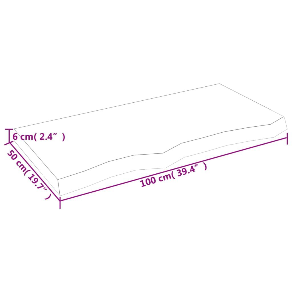 vidaXL Ράφι Τοίχου Ανοιχτό Καφέ 100x50x(2-6)εκ. Επεξ. Μασίφ Ξύλο Δρυός