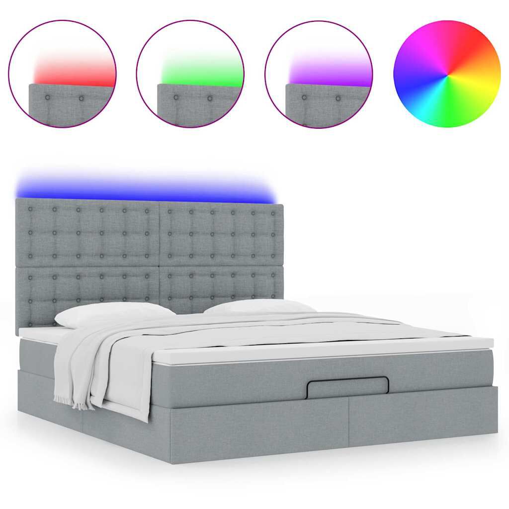 vidaXL Οθωμανικό κρεβάτι με στρώμα&LEDs Ανοιχτό γκρι 160x200cm Ύφασμα