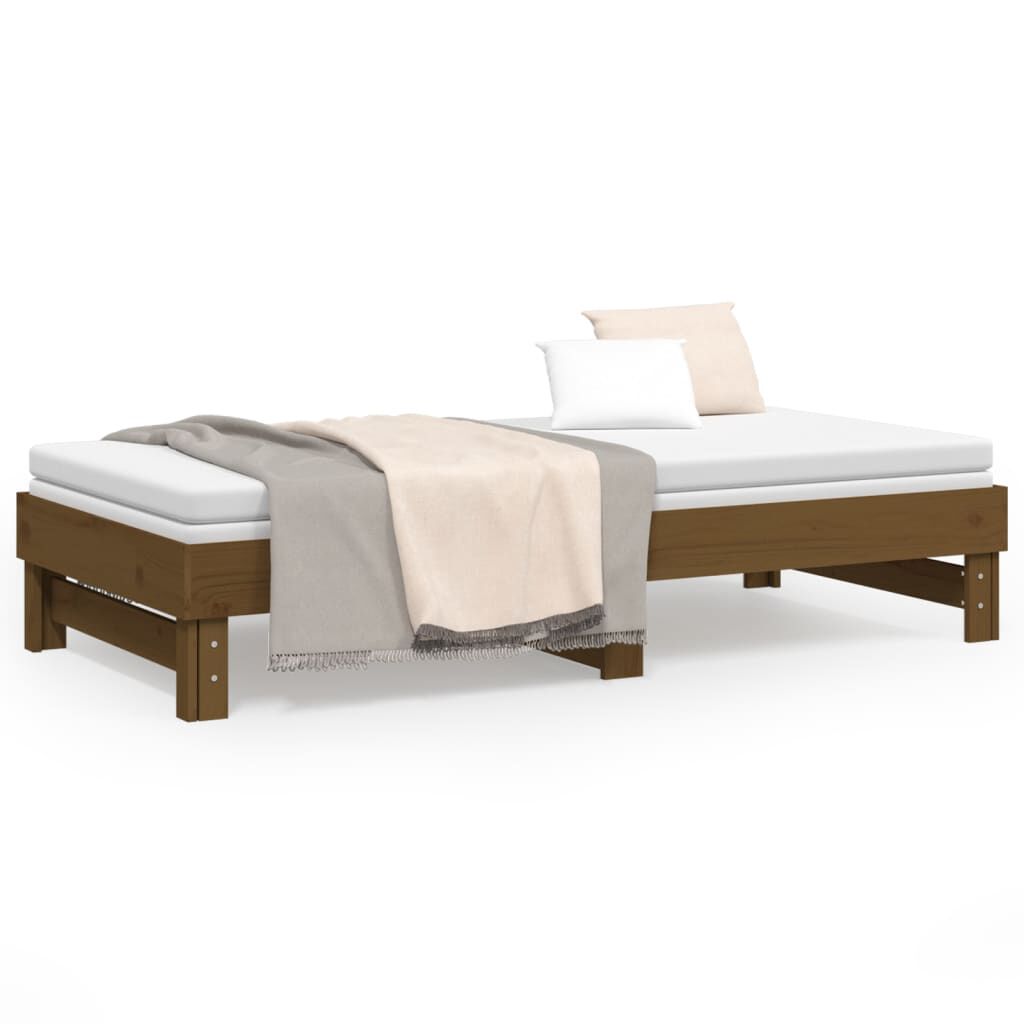 vidaXL Καναπές Κρεβάτι Συρόμενος Μελί 2x(75x190) εκ. Μασίφ Ξύλο Πεύκου