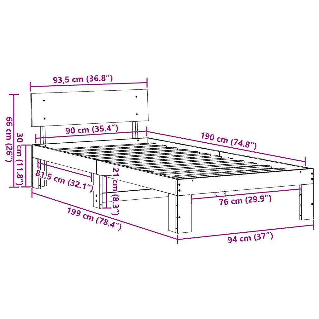 vidaXL Κρεβάτι με Κεφαλάρι Καφέ 90x190 εκ Μασίφ Ξύλο Πεύκου