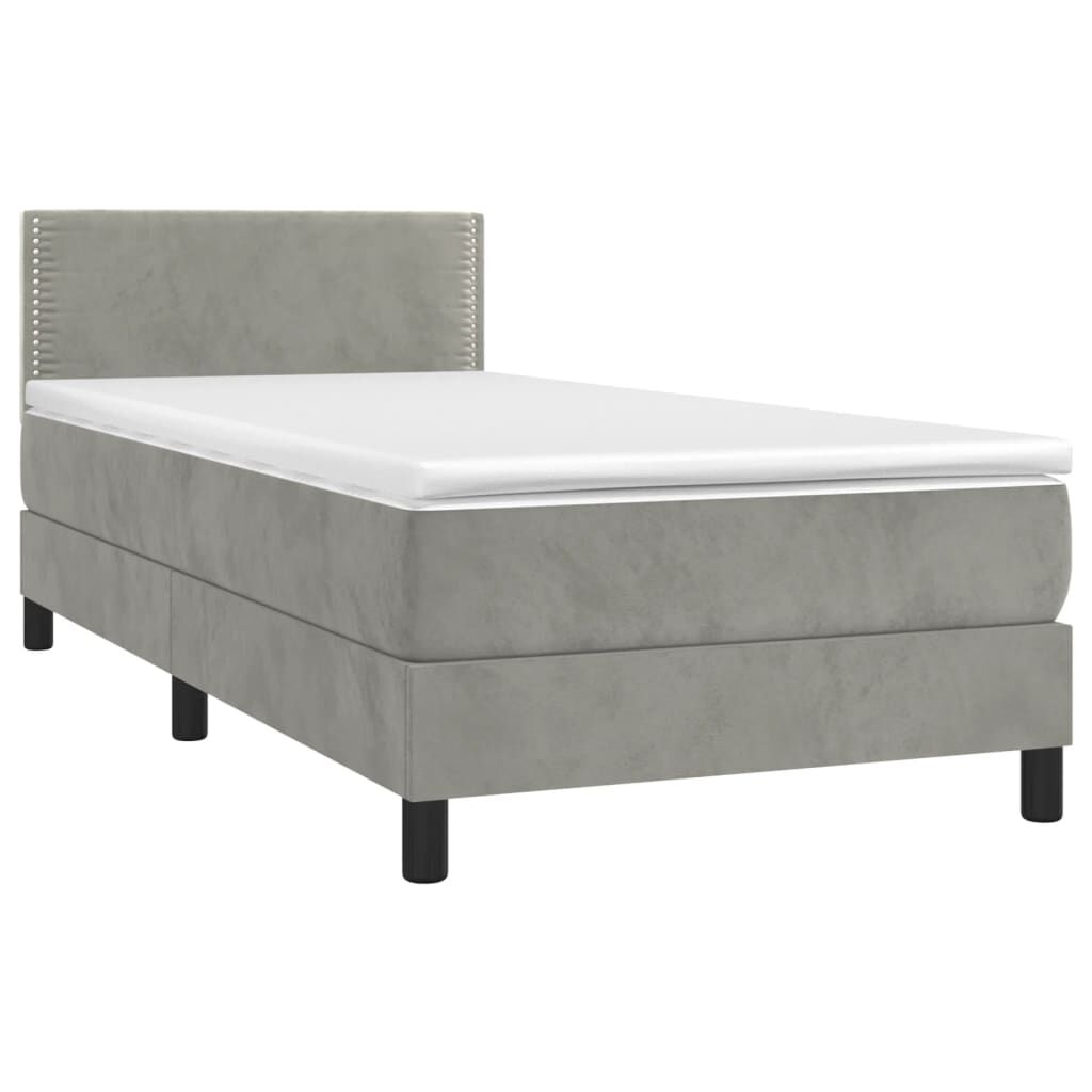 vidaXL Κρεβάτι Boxspring με Στρώμα & LED Αν.Γκρι 80x200 εκ. Βελούδινο