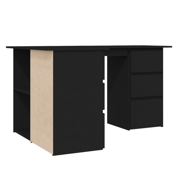 vidaXL Γραφείο Γωνιακό Μαύρο 145 x 100 x 76 εκ. από Επεξ. Ξύλο
