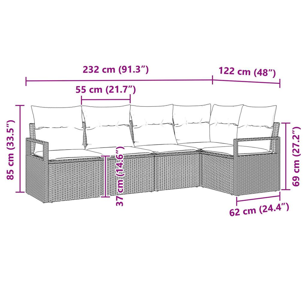 vidaXL Σετ Καναπέ Κήπου 5 pcs Ανοιχτό γκρι Πολυ ράταν