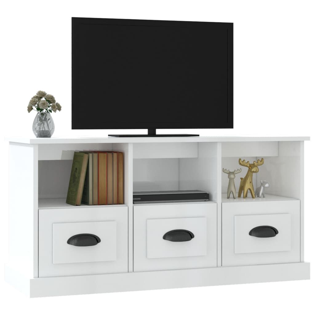 vidaXL Έπιπλο Τηλεόρασης Γυαλ. Λευκό 100x35x50 εκ. Επεξεργασμένο Ξύλο