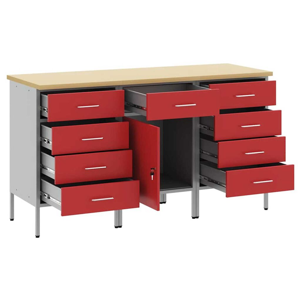 vidaXL Ντουλάπα Εργασίας 3 pcs Κόκκινο και Γκρίζο 150 x 55 x 85 εκ