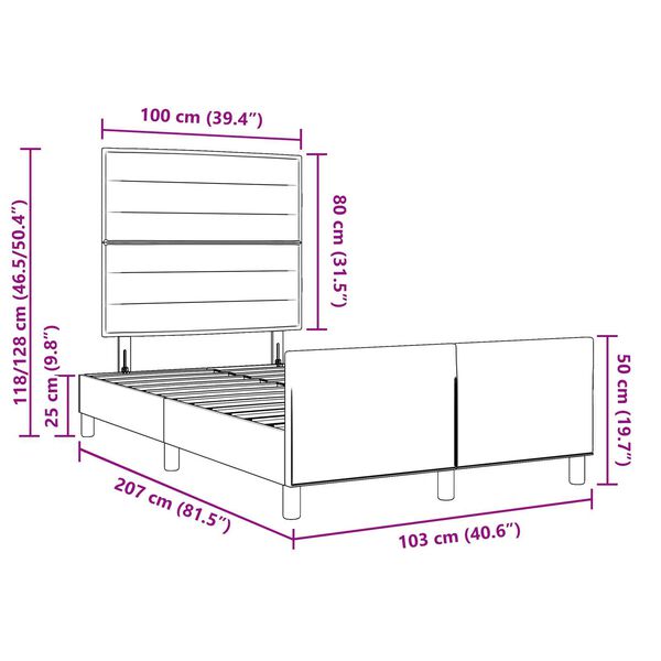 vidaXL Σκελετός Κρεβατιού με κεφαλάρι Μαύρο 100 x 200 cm ύφασμα