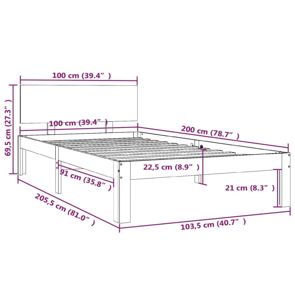 vidaXL Πλαίσιο Κρεβατιού Καφέ Μελί 100 x 200 εκ. από Μασίφ Ξύλο Πεύκου