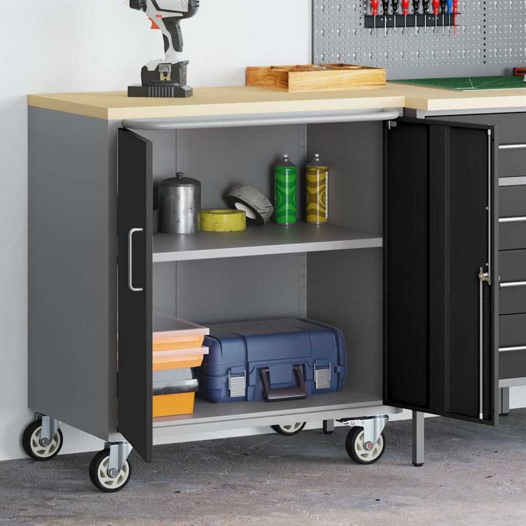 vidaXL Εργαστήριο με τροχούς Μαύρο και γκρι 75 x 45 x 85 εκ.
