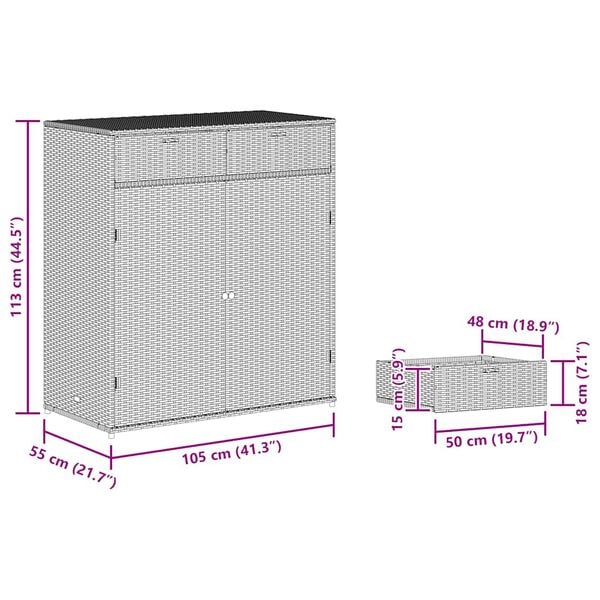 vidaXL Ντουλάπι Αποθήκευσης Κήπου Μαύρο 105x55x113 εκ. από Συνθ. Ρατάν