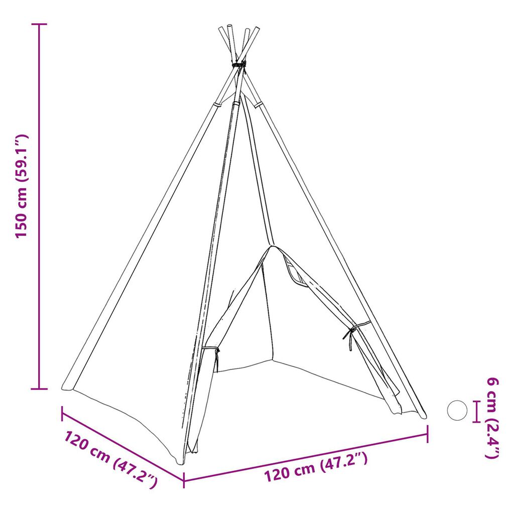 vidaXL Σκηνίτσα Teepee Λευκό 120 x 120 x 150 cm Υφάσμα, Πλαστικό