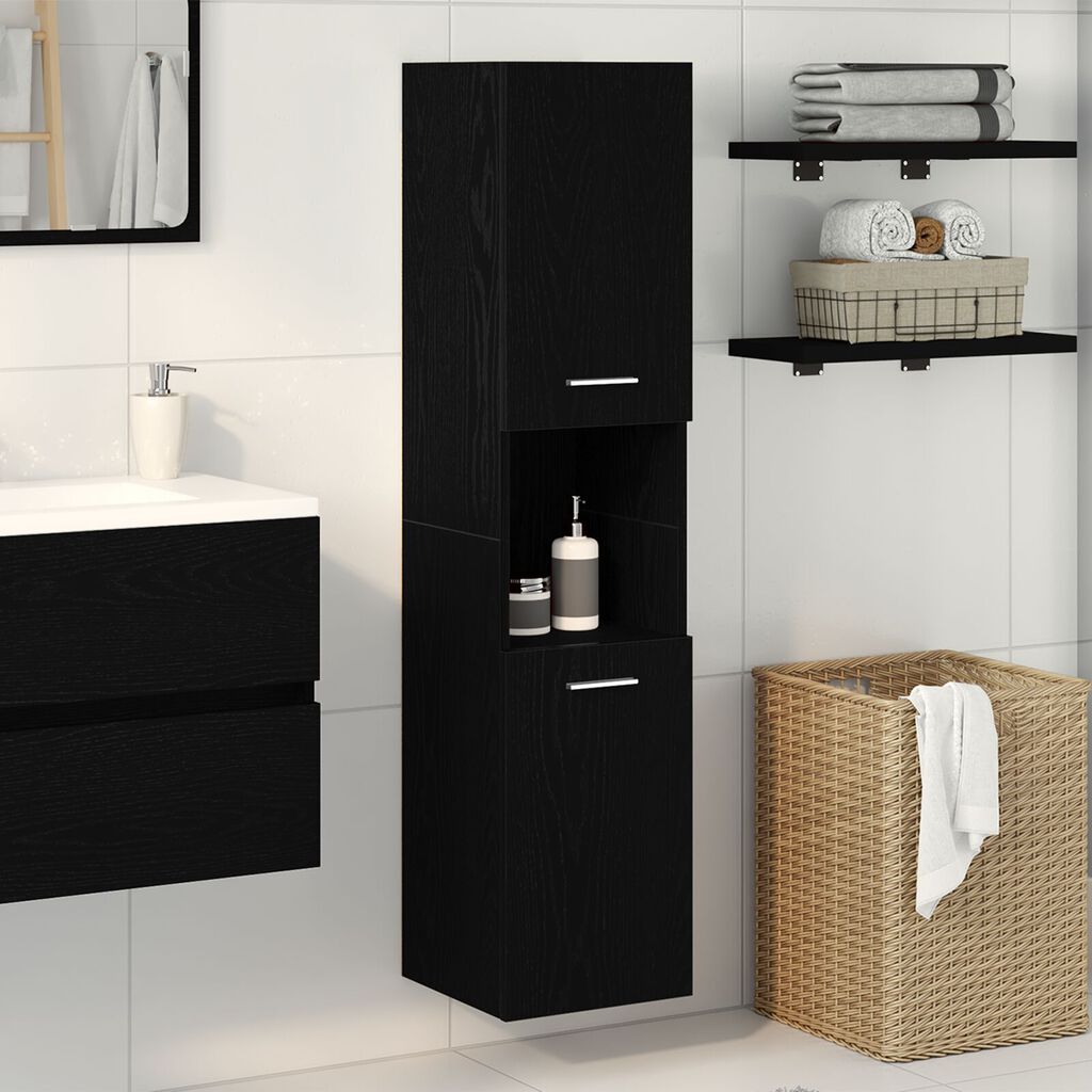 vidaXL Ντουλάπι Τοίχου Μπάνιου Μαύρο Δρυς 30x30x130 εκ από Ξύλο
