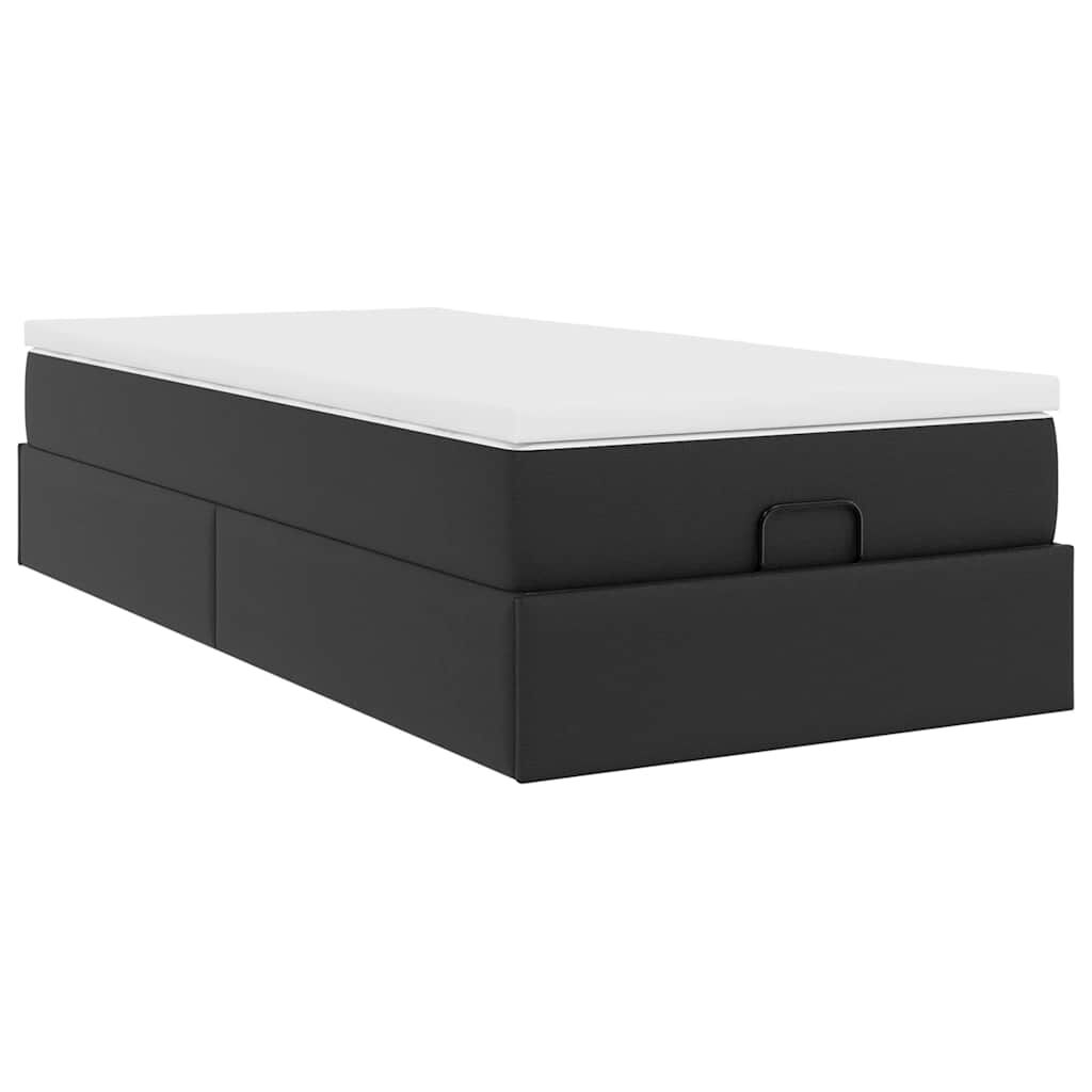 vidaXL Οθωμανικό κρεβάτι με στρώμα Μαύρο 100x200cm Faux Leather