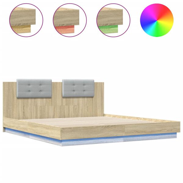 vidaXL Πλαίσιο Κρεβατιού με Κεφαλάρι/LED Sonoma δρυς 200x200 εκ.