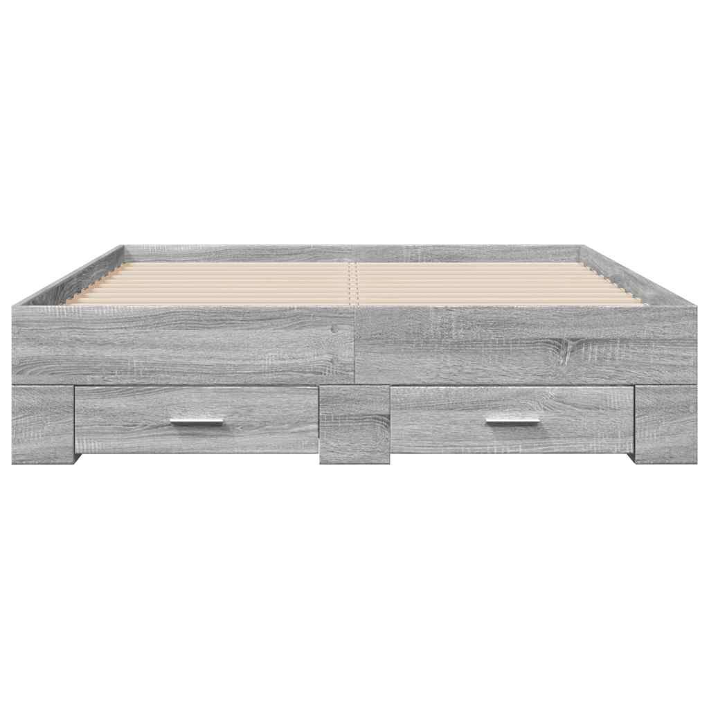 vidaXL Πλαίσιο Κρεβατιού με συρτάρια Γκρι sonoma 135x190εκ. Επεξ. Ξύλο