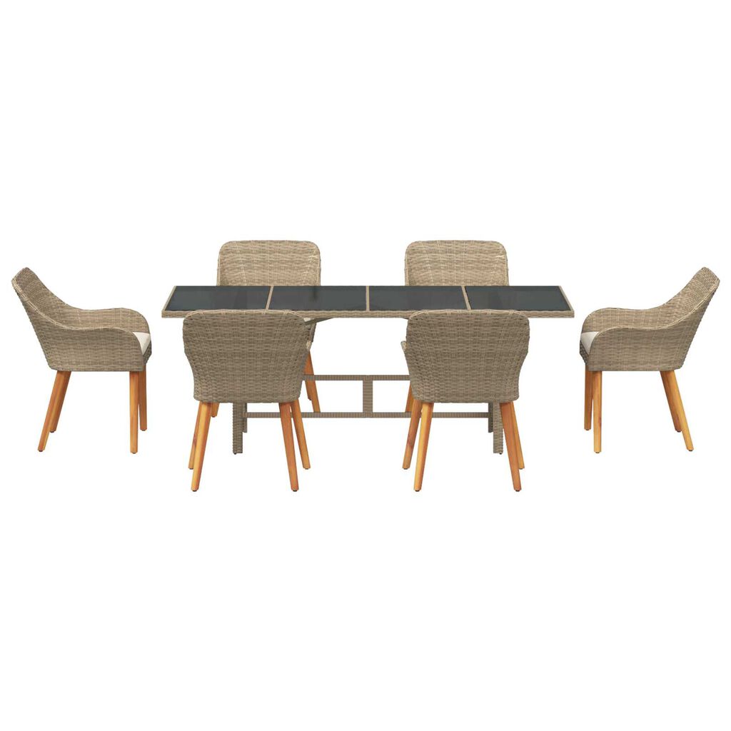vidaXL Σέτ φαγητού για κήπο με μαξιλάρι 7 pcs Μπεζ συνθετικό ρατάν