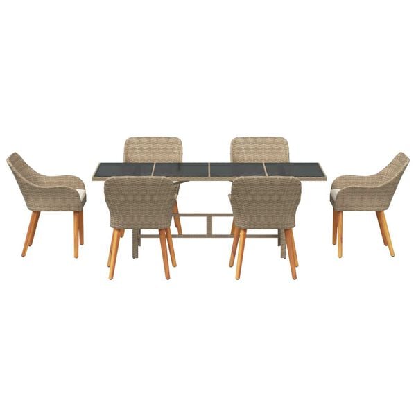 vidaXL Σέτ φαγητού για κήπο με μαξιλάρι 7 pcs Μπεζ συνθετικό ρατάν