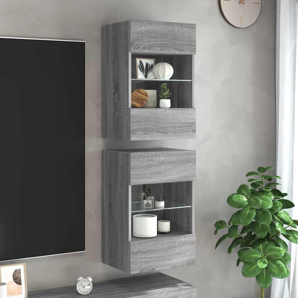 vidaXL Έπιπλα Τοίχου Τηλ. με LED 2 Τεμ. Γκρι Sonoma 40x30x60,5 εκ.