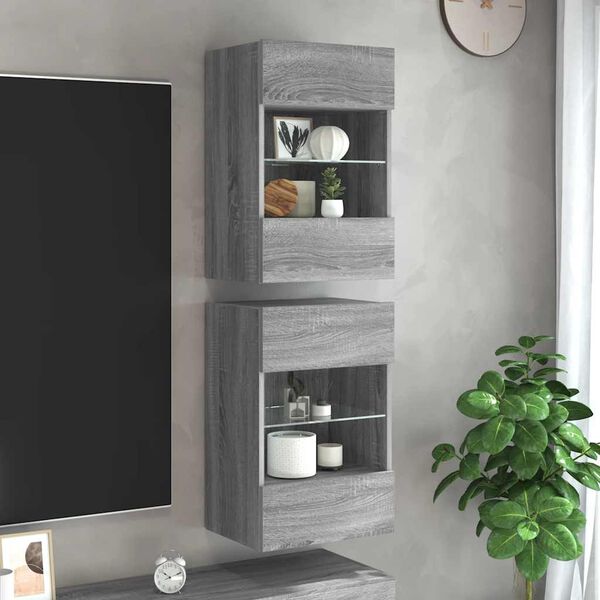 vidaXL Έπιπλα Τοίχου Τηλ. με LED 2 Τεμ. Γκρι Sonoma 40x30x60,5 εκ.