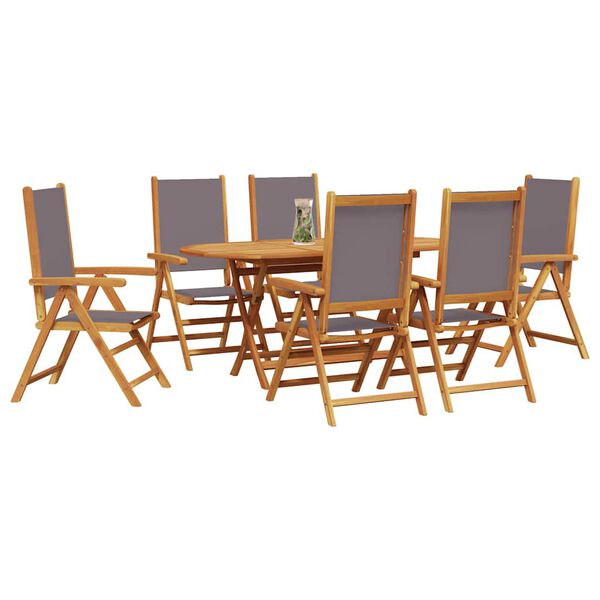 vidaXL Σέτ φαγητού για κήπο 7 pcs Ανθρακί Μασίφ ξύλο ακακίας