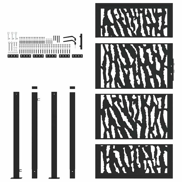 vidaXL Πόρτα Κήπου Μαύρη με Σχέδιο Ατσάλινης Γραμμής 100x175 εκ.