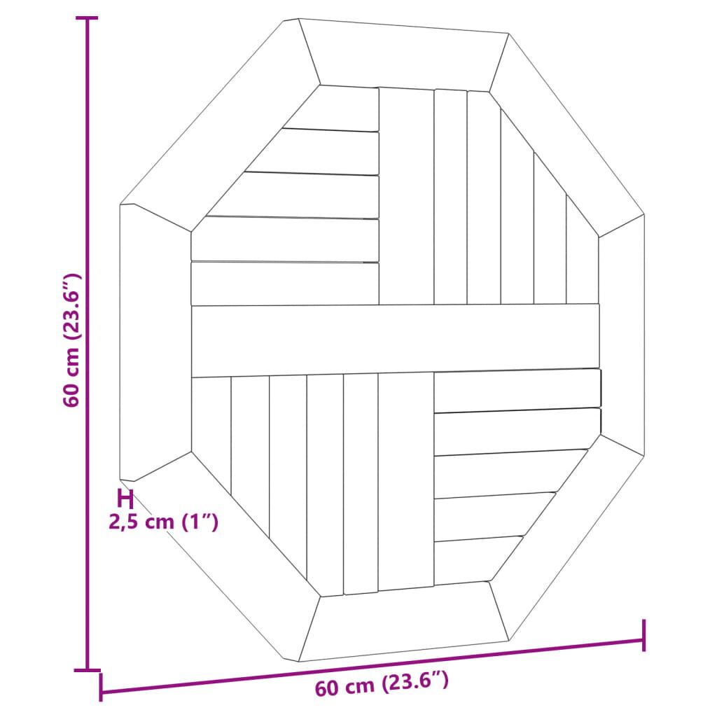 vidaXL Επιφάνεια Τραπεζιού Οκτάγωνη 60x60x2,5 εκ. Μασίφ Ξύλο Teak