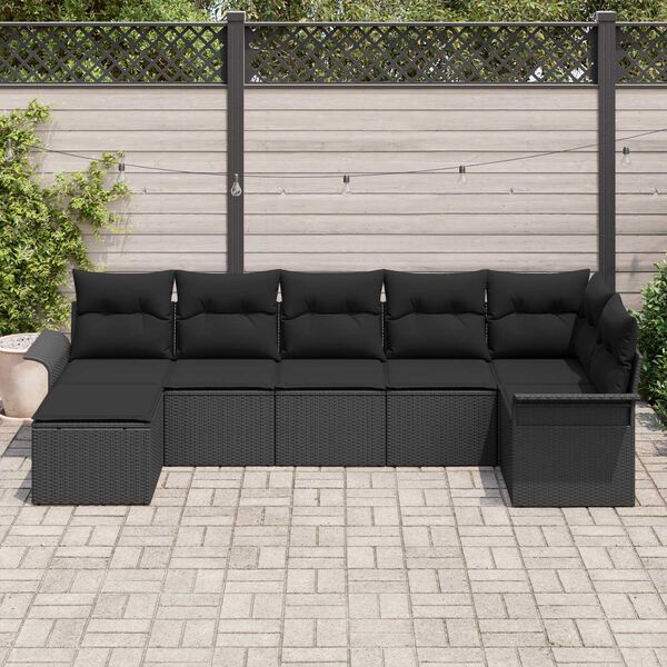 vidaXL Σετ Καναπέ Κήπου με μαξιλάρι 7 pcs Μαύρο Πολυ ράταν