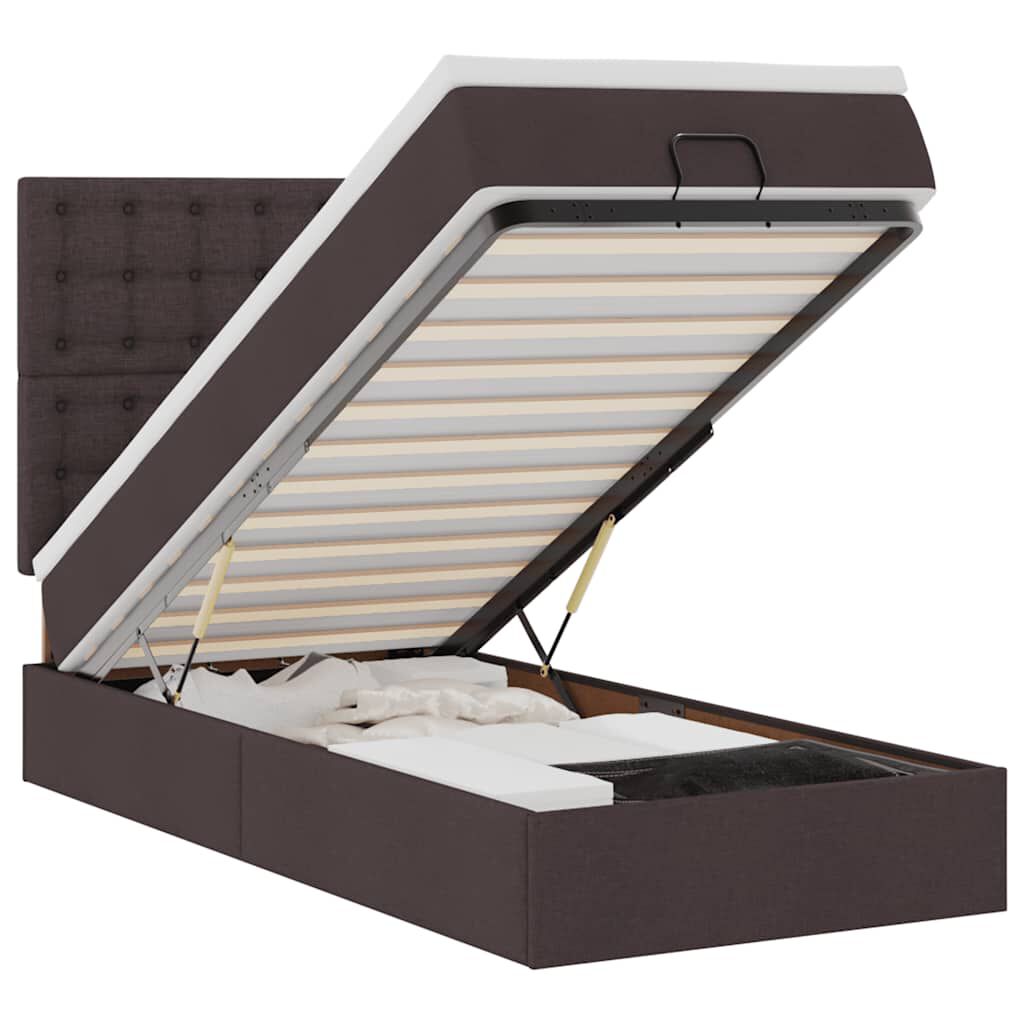 vidaXL Οθωμανικό κρεβάτι με στρώμα & LEDs Σκούρο καφέ 90x200 cm Ύφασμα