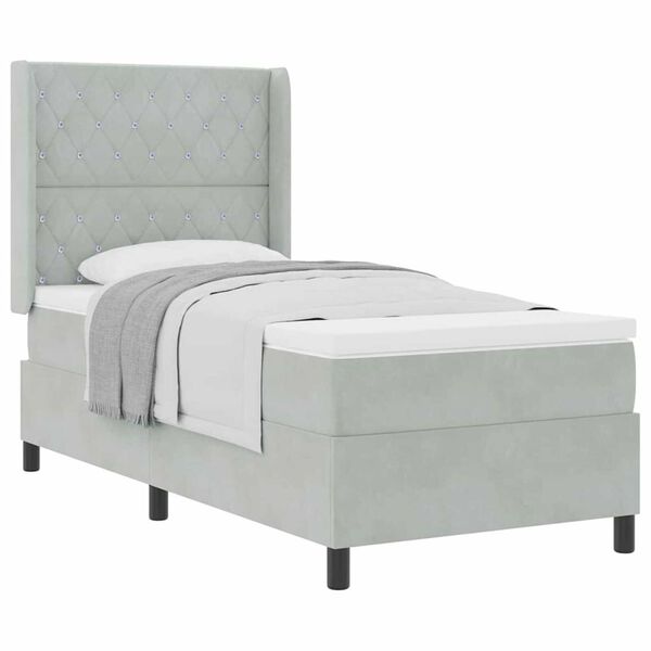 vidaXL Κρεβάτι με ελατήρια Ανοιχτό γκρι 90 x 190 cm Βελούδο