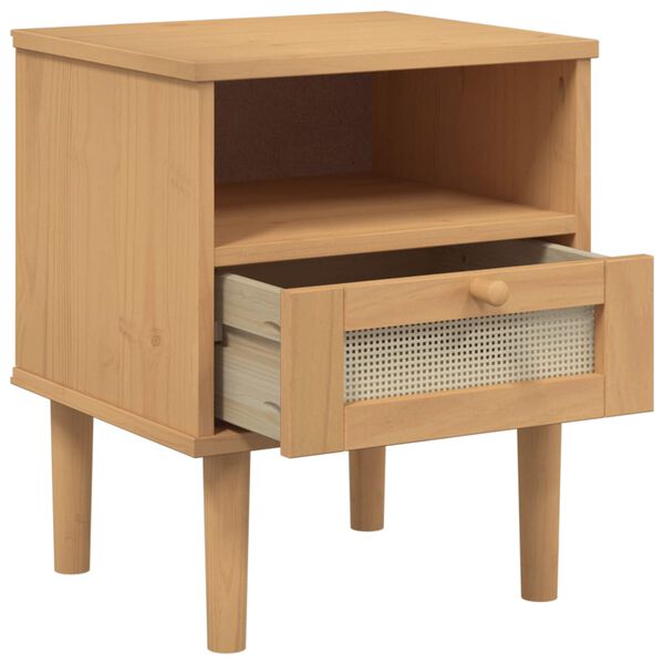 vidaXL Κομοδίνο SENJA Καφέ Όψη Ρατάν 40x35x48εκ. από Μασίφ Ξύλο Πεύκου
