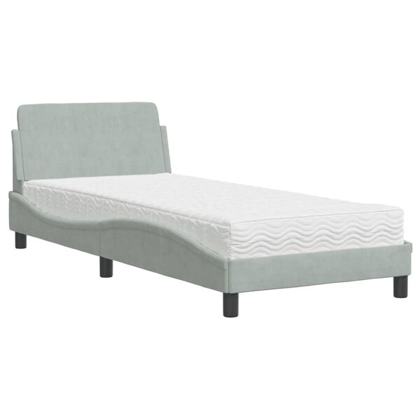 vidaXL Κρεβάτι με Στρώμα Ανοιχτό Γκρι 90x190 εκ. Βελούδινο