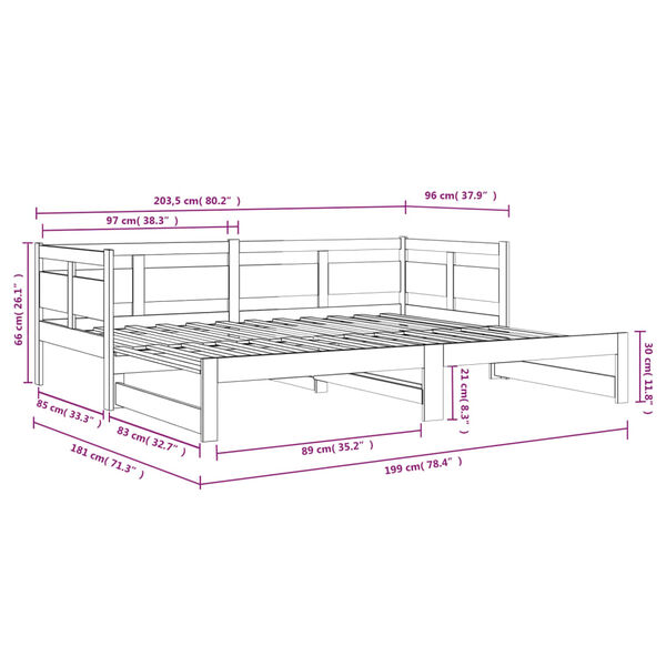 vidaXL Καναπές Κρεβάτι Συρόμενος 2x(90x200) εκ. από Μασίφ Ξύλο Πεύκου