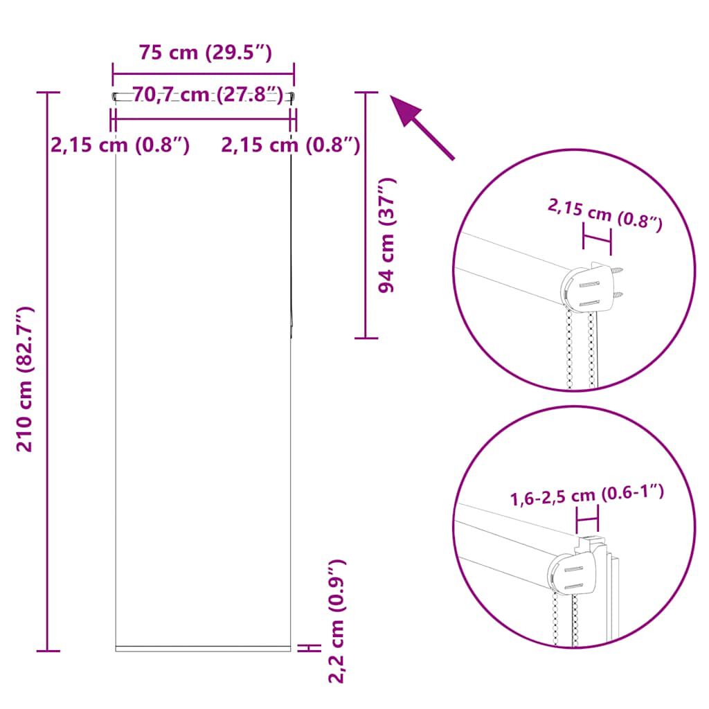 vidaXL Ρολέρ Μπλακάουτ Μαύρο 75x210 cm Πλάτος υφάσματος 70,7 cm