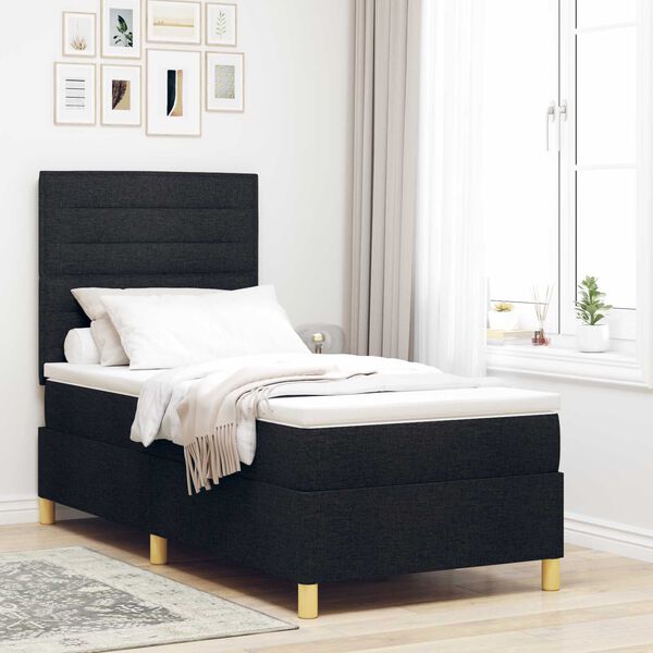 vidaXL Κρεβάτι Box Spring με Στρώμα και LED Μαύρο 80x200 cm Ύφασμα